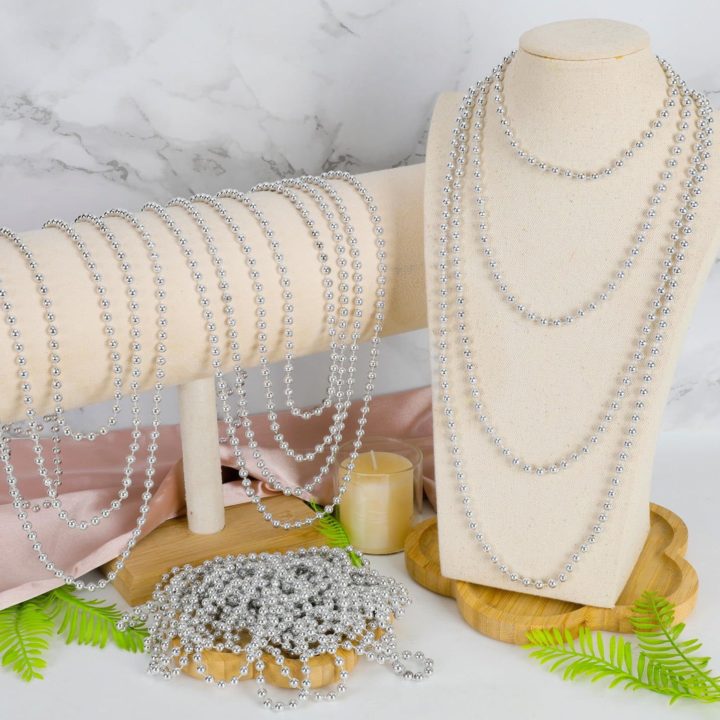 100 Pcs Mardi Gras Beads Bulk, 33'' Round Xmas Beaded Necklaces, Metallic Christmas Beads, Parade Throw Accessories Set For Fest