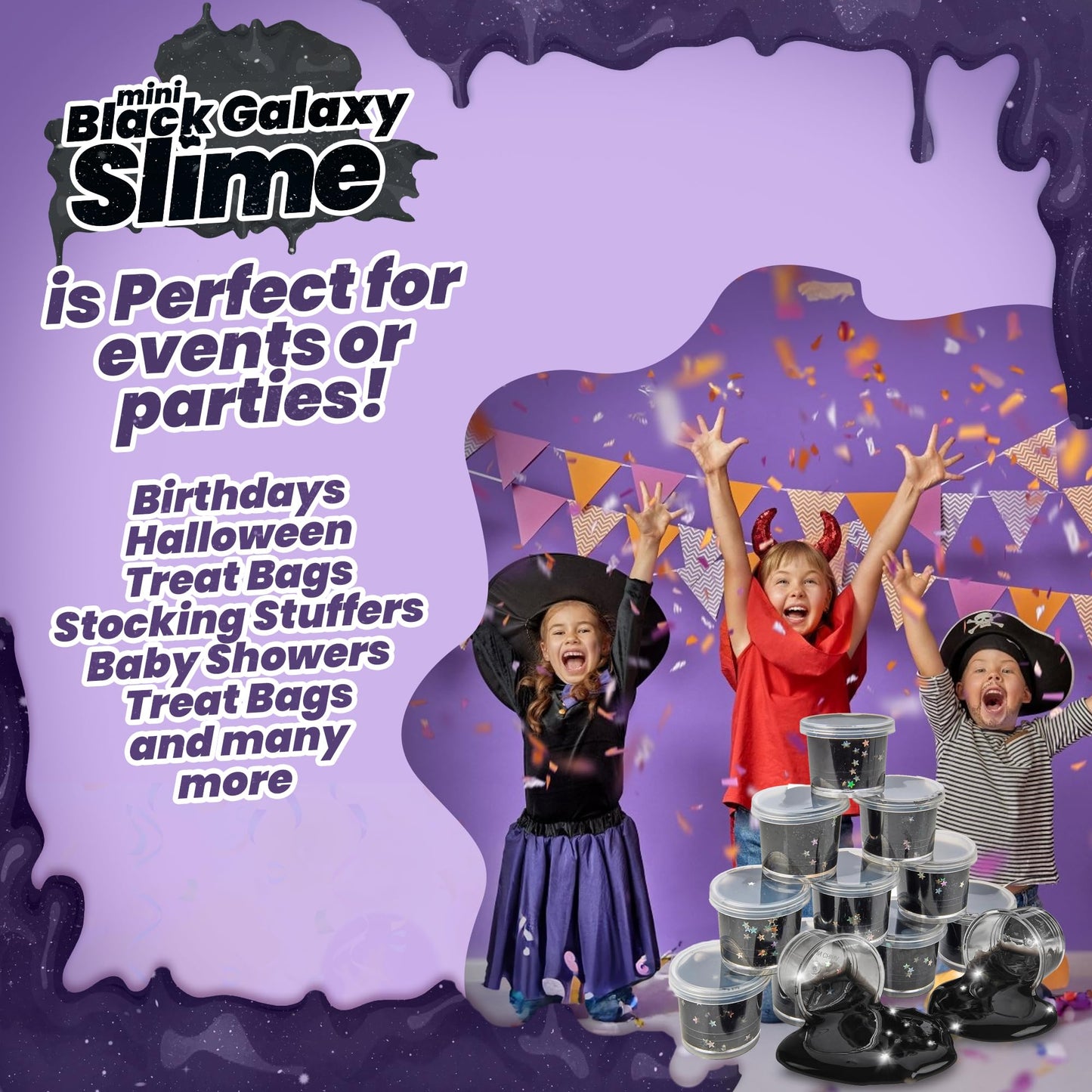 Black Nebula Slime - 48 Pack - Galaxy Star Slime Party Favors For Kids - Non-Sticky, Stress Relief, Arts & Crafts