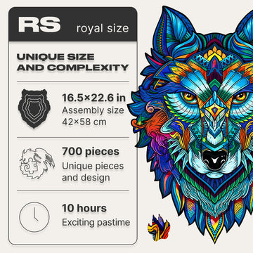 Unidragon Original Wooden Jigsaw Puzzles - Majestic Wolf, 700 Pcs, Royal Size 16.5'X22.6', Beautiful Gift Package, Unique Shape Best Gift For Adults And Kids