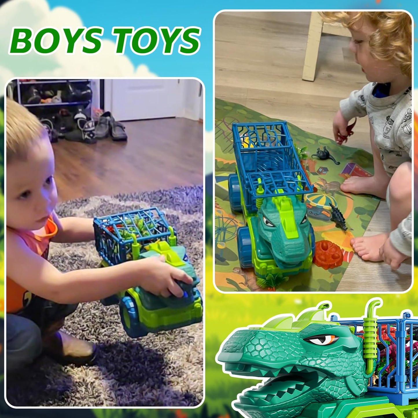 Jukudahu Dinosaur Truck Toys For 3 4 5 6 7 Years Old Boy - Dinosaur Toys For Kids 3-5 Tyrannosaurus Transport Car Carrier Truck