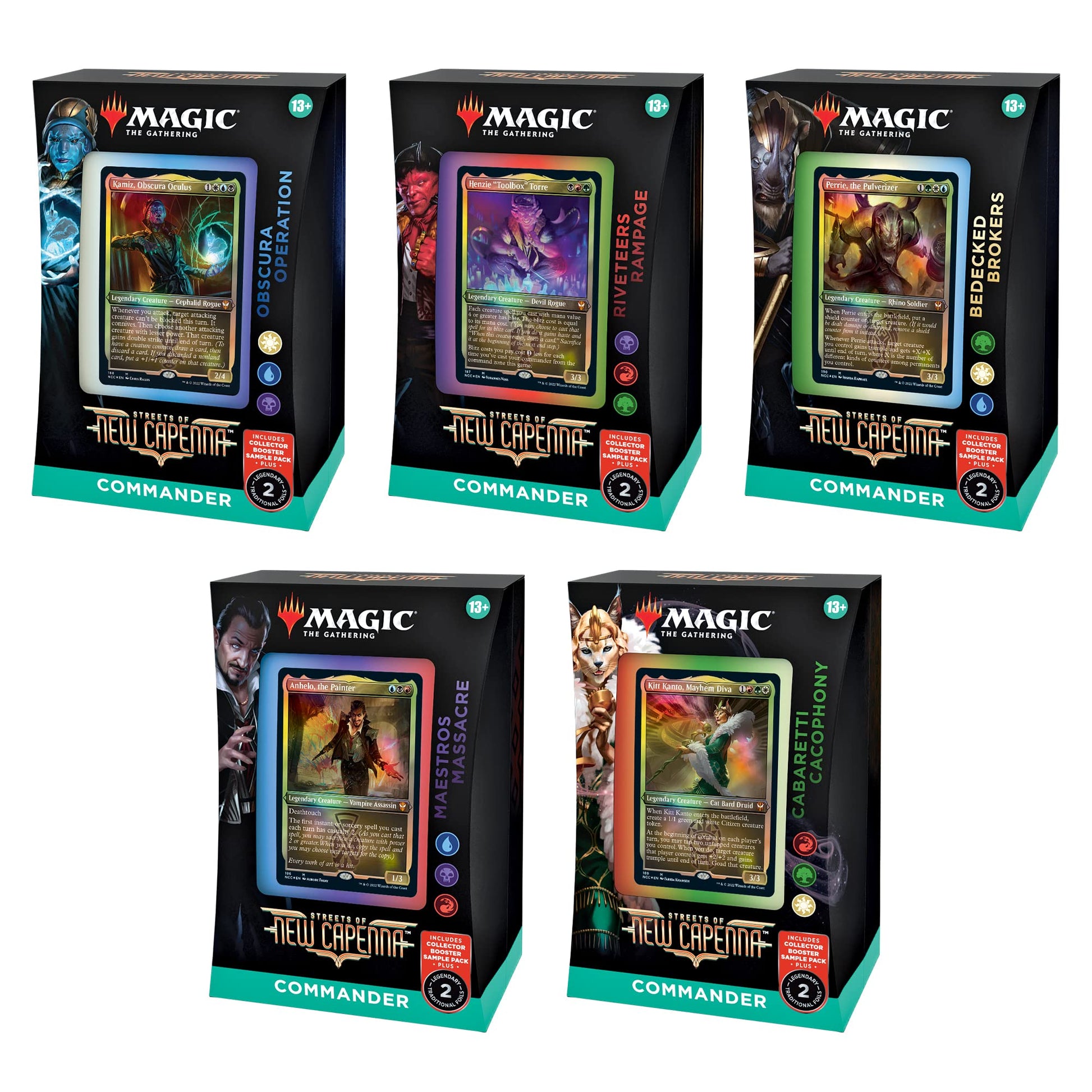 Magic: The Gathering Streets of New Capenna 5 Commander Deck Bundle - Includes 1 Obscura Operation, 1 Maestros Massacre, 1 Rivet