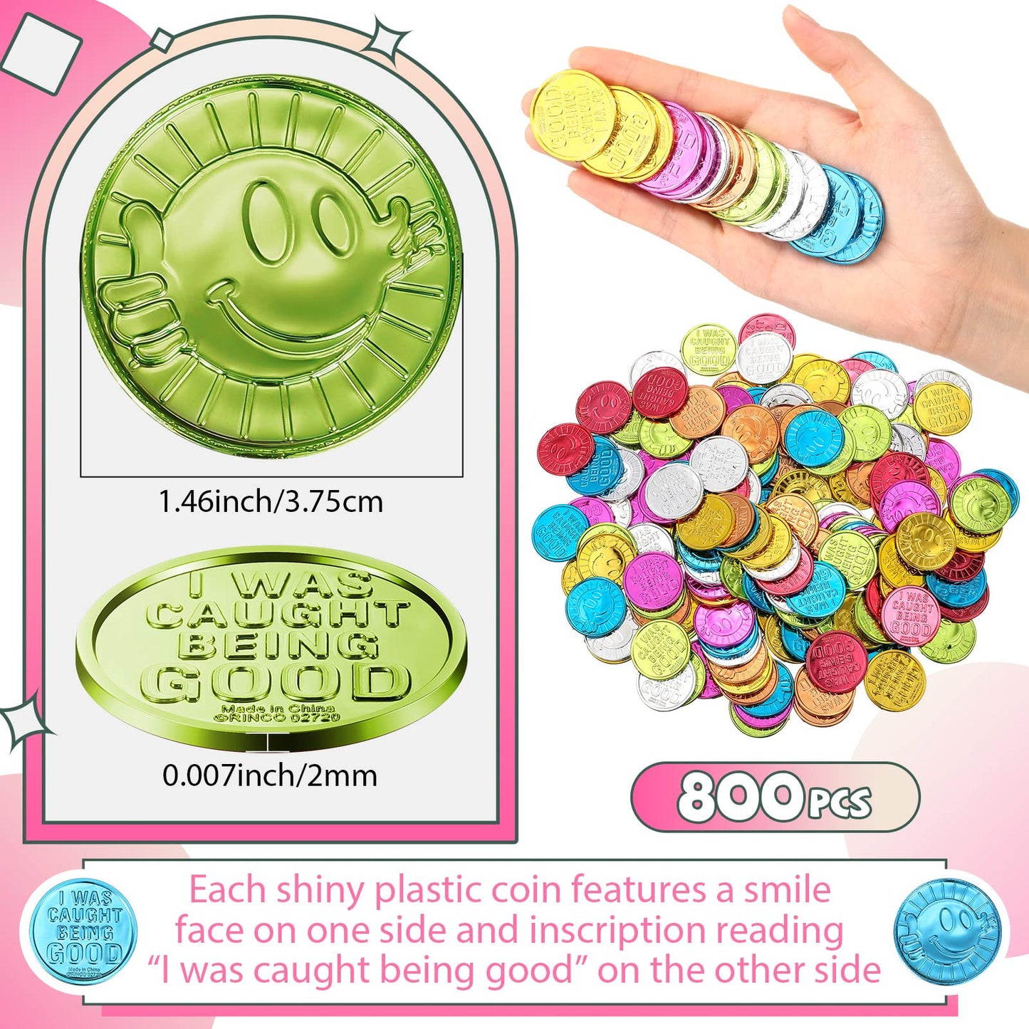 Zubebe 800 Pcs Behavior Tokens Bulk Caught being Good Incentive Coins Reward Behavior Tokens for Kids Colorful Plastic Coins Sch