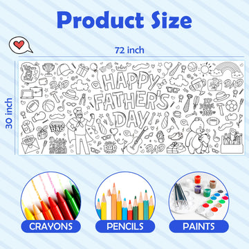 Ohome Fathers Day Giant Coloring Poster/Tablecloth - 30 X 72 Inches Jumbo Coloring Banner Kids Crafts Activities - Happy Fathers