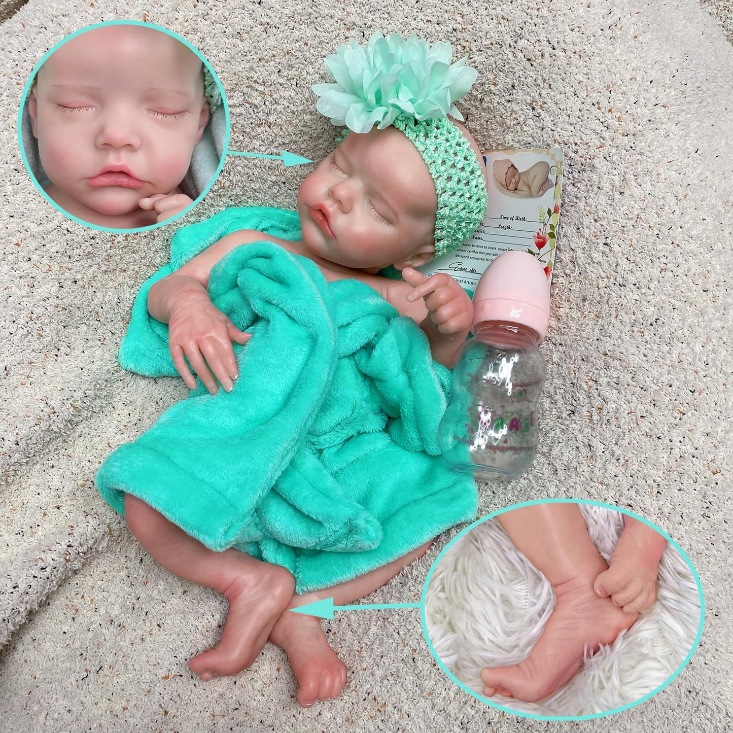 OtardDolls Realistic 18 Inch Reborn Baby Dolls - Soft Full Silicone, Girl, Washable, Includes Clothes and Bottles