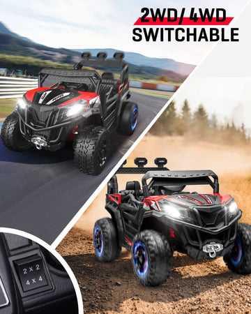 Anpabo 24V 4X4 Ride On Car Truck W/Remote Control, 4Wd/2Wd Switchable Kids Utv, 19'' Spacious Seat, 4 Shock Absorbers, Soft Star