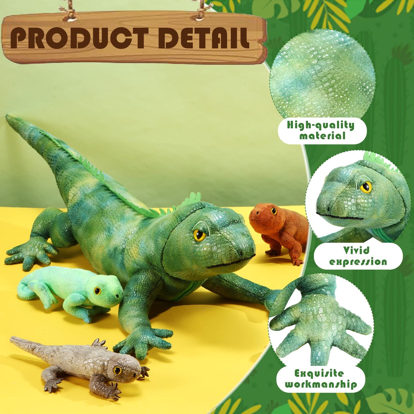 Hydren Lizard Stuffed Animal Plush Toy 26 Inch Iguana Plush With 4 Babies Inside Large Simulation Iguana Dragon Animal Toy Gifts
