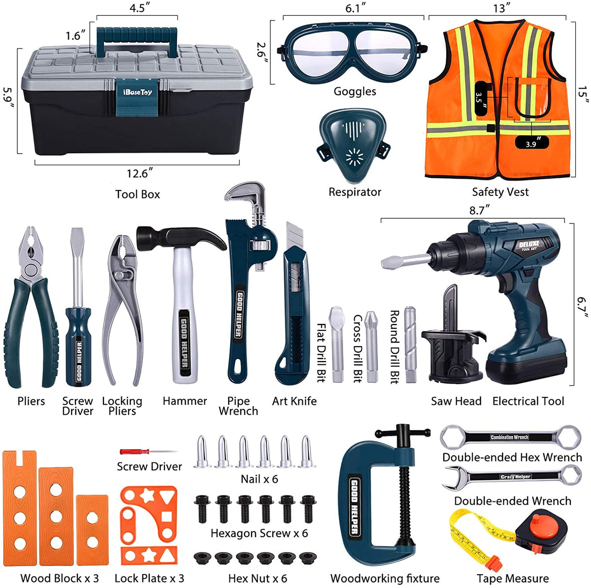 Junior Builder Adventure Workshop with Electric Drill and 43 Piece Tool Set
