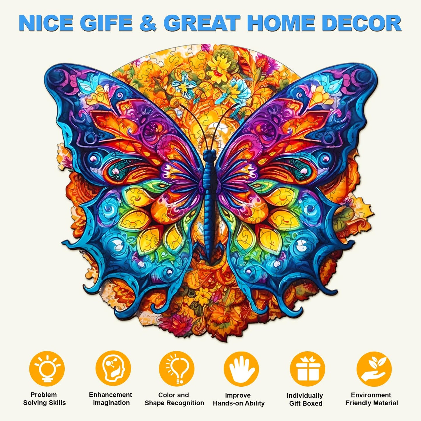 Wooden Puzzles For Adults, 300 Pieces Adult Puzzles, Unique Mandala Butterfly Puzzles Gifts For Cat Lover, Wooden Puzzle Games (L-15.7 * 14.1In)