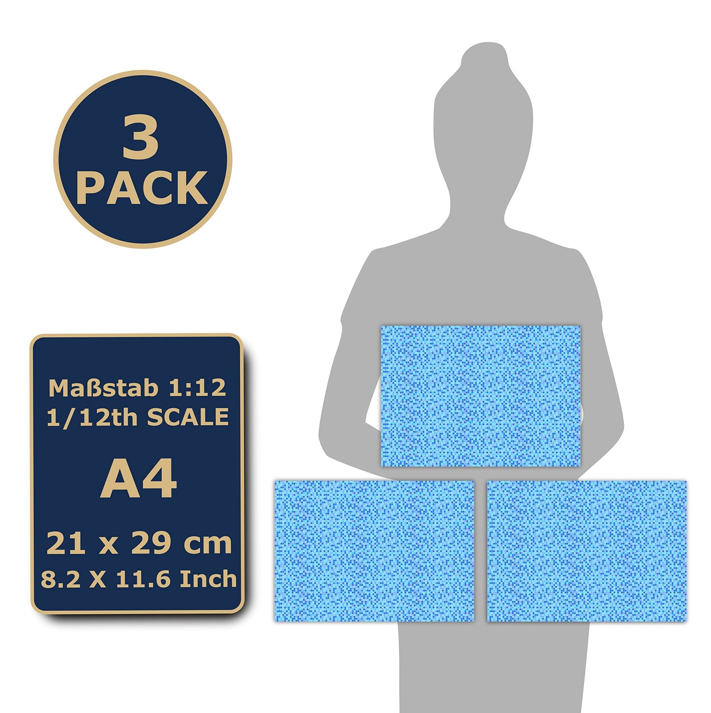 3 Sheets Self Adhesive Floor Tiles For Dollhouse 1:12 Scale (Pool Tiles)