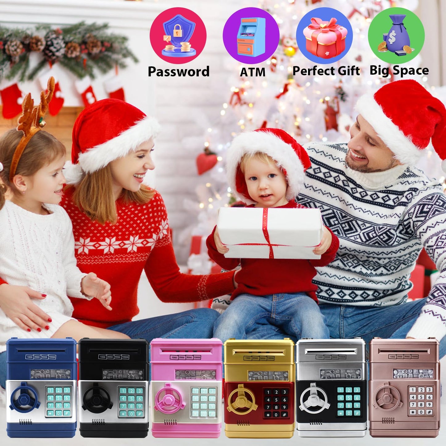 Lykewa Piggy Bank Electronic Mini Atm For Kids,Money Safe Box Cash Coin Can Password Code Lock For Kids-Hot Gift,Best Present Fo