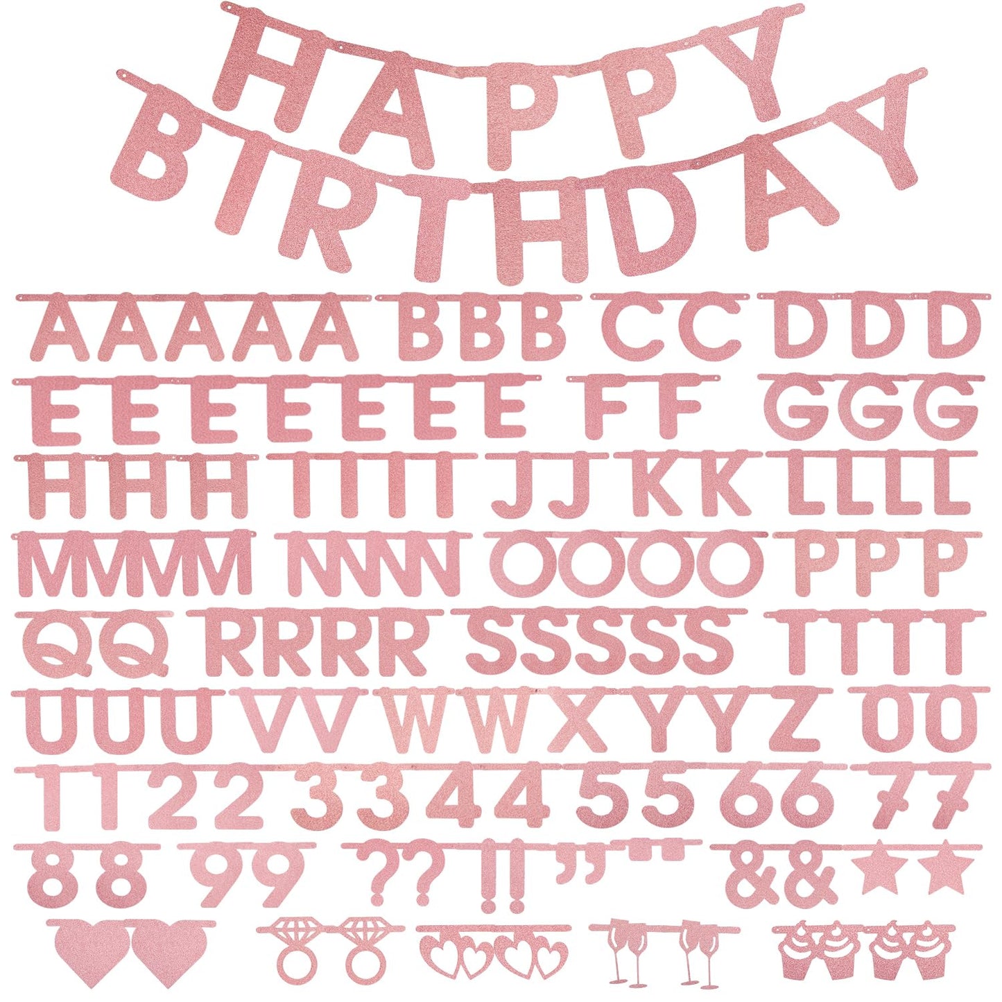 Sunbeauty 127 Pcs Rosegold Glittery Diy Make Your Own Banner Customizable Letters Symbols Banner For Birthday Wedding Baby Showe