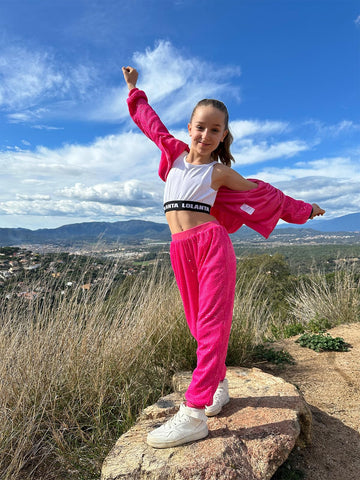 Lolanta Big Girls Dance Outfits Halloween Costumes Sequin Crop Jacket Metallic Dance Pants For Birthday (Rose, 13-14 Years)