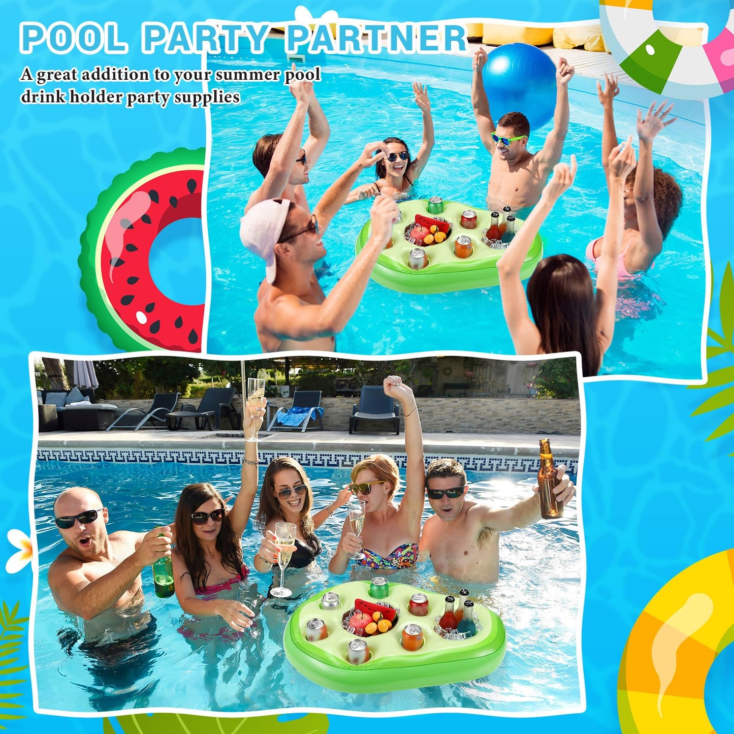 Filltouch Floating Drink Holder For Pool, Floating Cabana Bar, Hot Tub Drink Holder For Adults, Inflatable Pool Accessories(Avoc