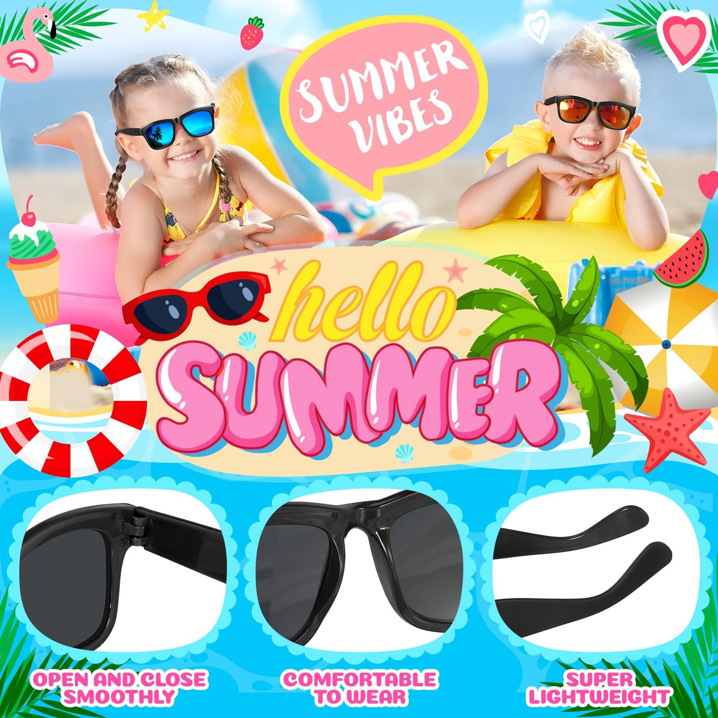 Kids Sunglasses Bulk, 12/24 Pack Party Favors Sunglasses For Kids, Neon Kids Sunglasses Party Favors For Pool Party Beach Party Birthday Graduation Party Supplies, Kids Party Favors Goodie Bags