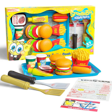SpongeBob SquarePants Krabby Patty Toy Combo Meal Playset - Child-Size Plastic Fast Food Set with Interactive Burgers and Fries