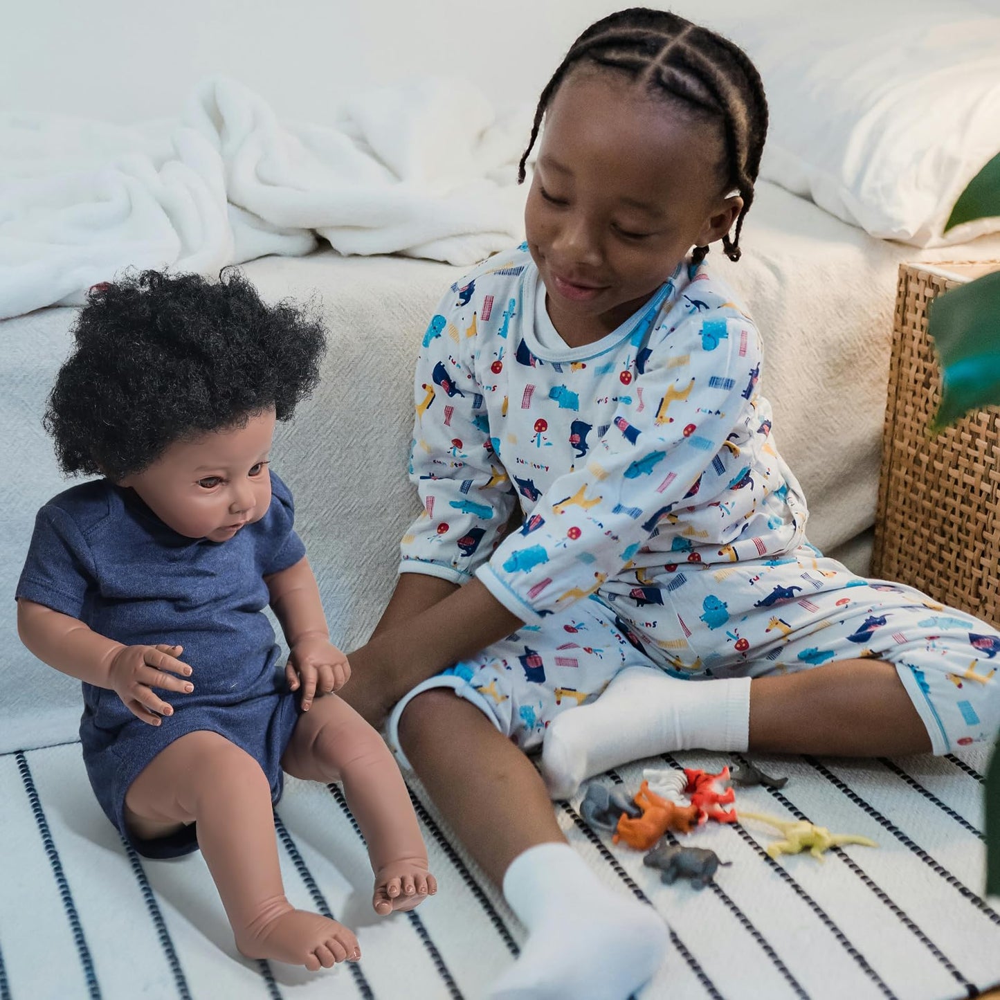 GYCV 20 Inch Black Reborn Baby Boy Doll - Realistic African American Newborn with Curly Hair - Perfect Gift for Kids