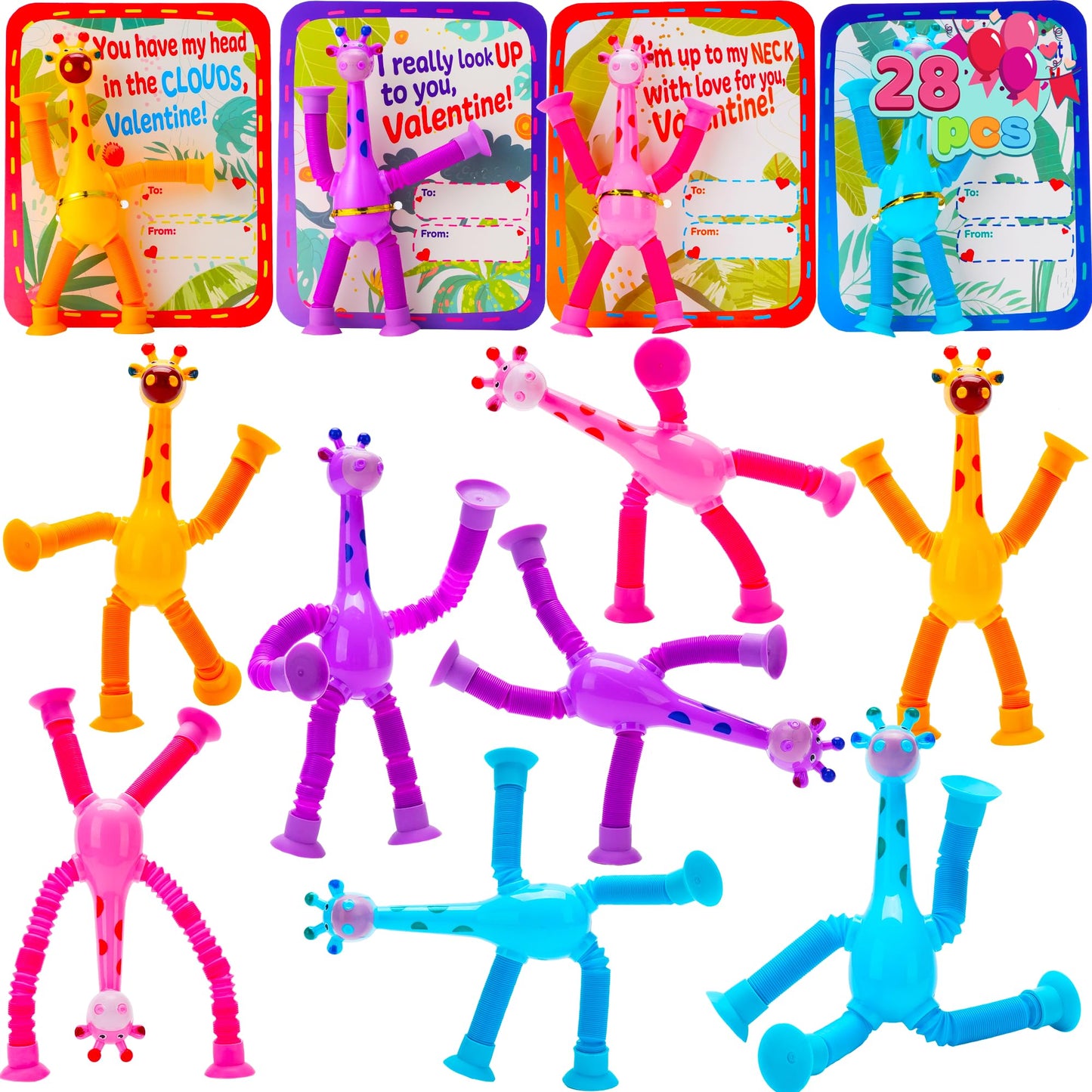 Joyin 28 Packs Valentine'S Day Telescopic Suction Pop Tubes With Cards, Classroom Exchange Gift For Kids, Kids Toys Party Favors