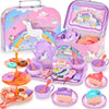 Lajeje Unicorn Tea Party Set for Little Girls, Pretend Plastic Teapot Set, Princess Tea Time Play Kitchen Toy with Dessert, Carr