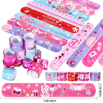Thuodo 48 Pcs Valentines Day Slap Bracelets with Colorful Hearts for Birthday Gifts for Kids Party Supplies Favors Classroom Exc