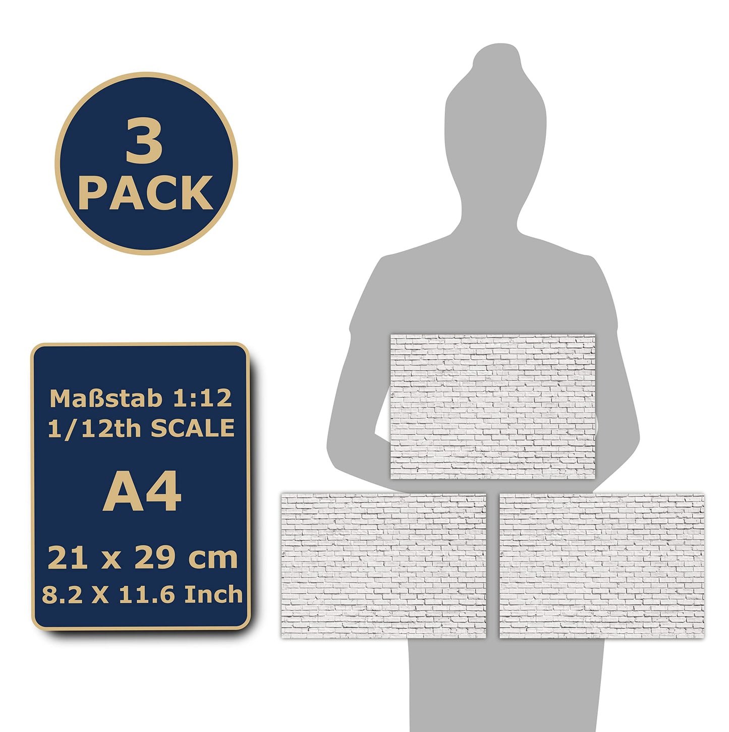 3 Sheets Self-Adhesive Wall Cladding For Dollhouse 1:12 Scale (Whitewashed Stone Wall)