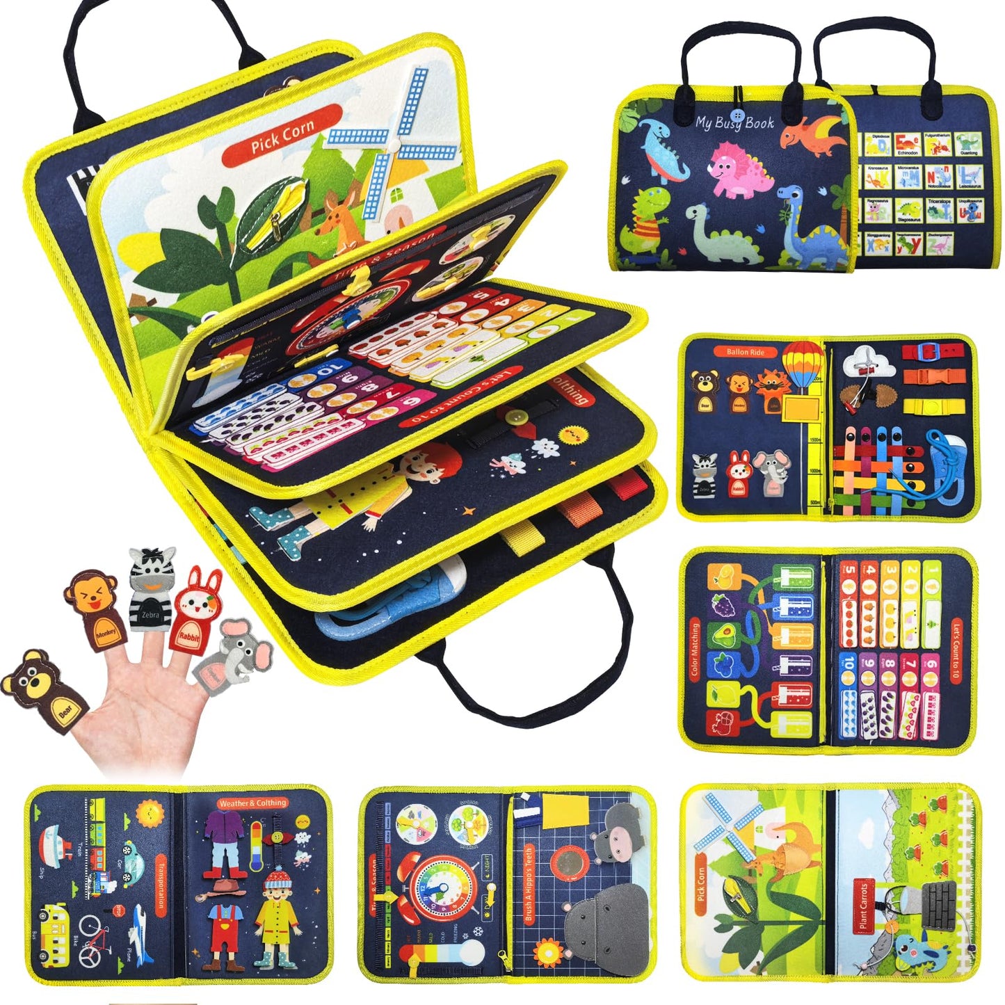 Busy Board ,Montessori Toys For Baby 3+ Year Old,Learning Toys Sensory Busy Book 12 Pages Educational Activity Basic Dress Motor