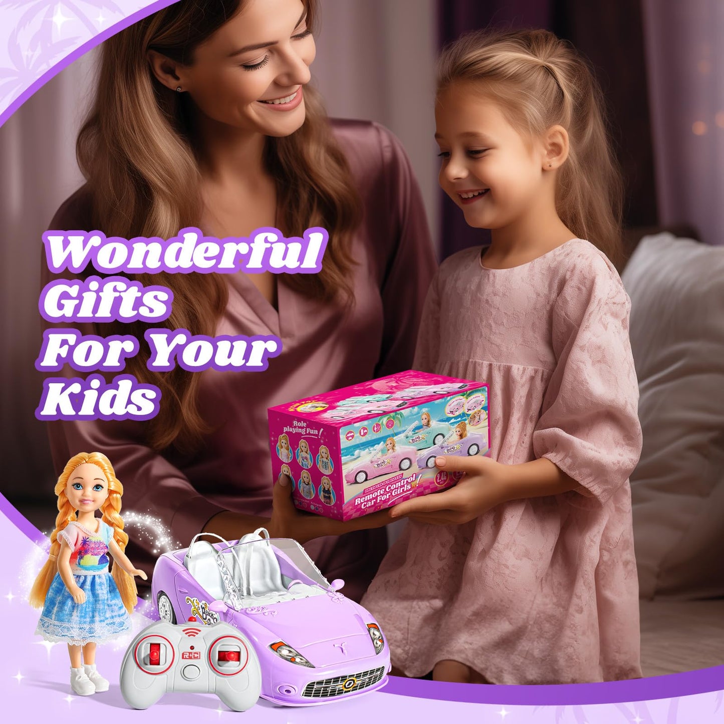 HapKid Purple Remote Control Car for Girls, 1:18 Scale RC Cars with LED Light, 2.4 GHZ Purple Truck Toy with 100 Min Long-Lastin