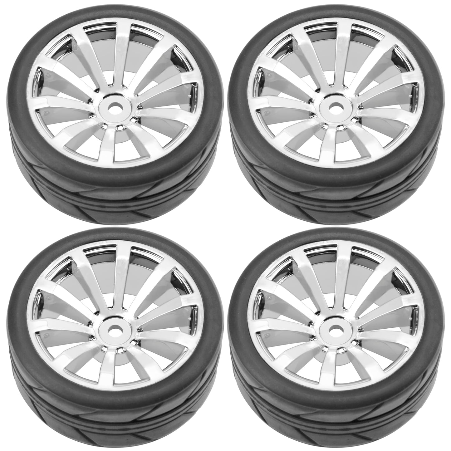 ShareGoo OD 2.55'' Rubber Tires w/Plastic Wheel Rims 12mm Hex Compatible with HSP Tamiya Kyosho Traxxas Sakura WLtoys 1/10 RC On