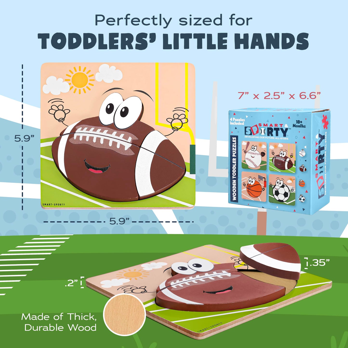 Wooden Puzzles For Toddlers 2-4 | Sports Puzzles | Wood Puzzles For Kids, Toddler Sports Toys For Toddlers, Basketball Toy, Foot