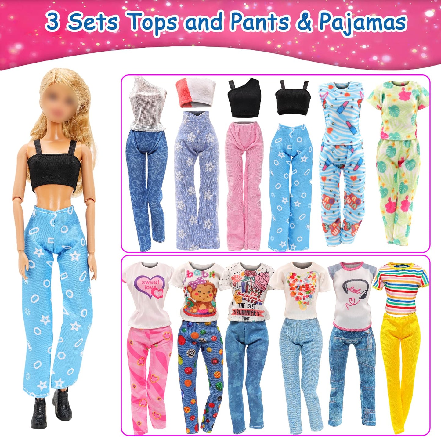 Barwa 9 Sets Doll Clothes Hooded Sports Suit Casual Outfits Tops And Pants Doll Pajamas For 11.5 Inch Girls Doll