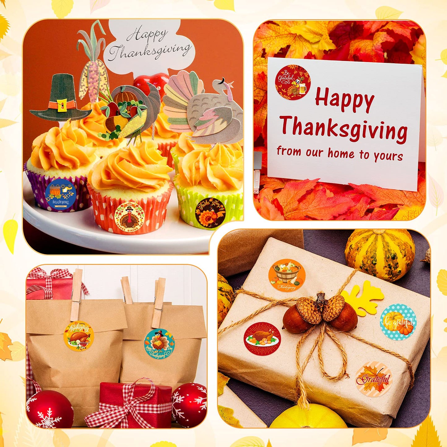 Zonon 1000 Pieces Thanksgiving Party Stickers Round Funny Turkey Label Stickers Pumpkin Maple Leaf Adhesive Decals Autumn Theme Seal Stickers For Thanksgiving Fall Party Decorations
