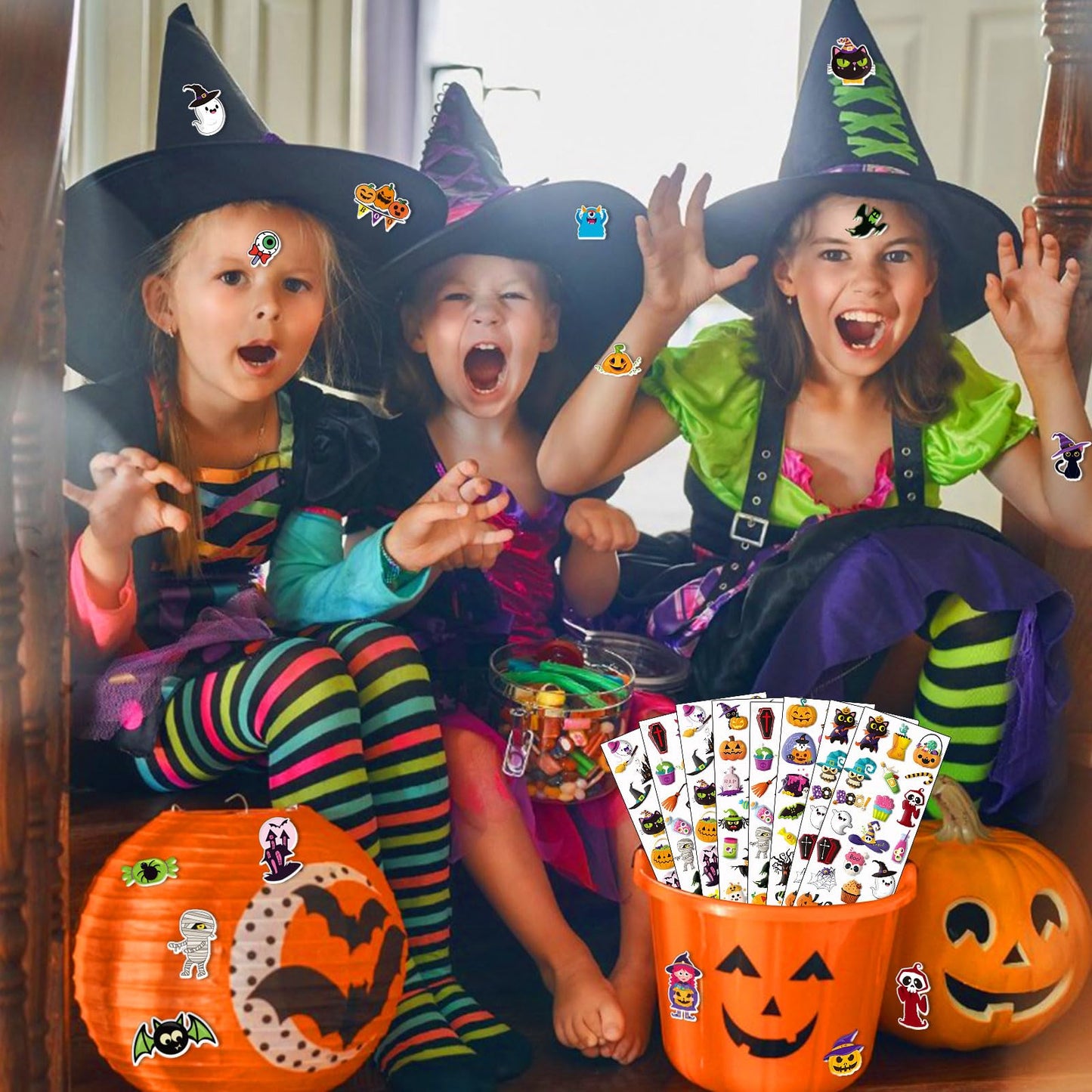 Upins Halloweens Stickers For Kids, 12 Sheets 3D Happy Halloween Stickers Cute Puffy Stickers Ghost Pumpkin Skull Bat Spider Foam Stickers For Halloween Party Favors Scrapbooking Diy Crafts