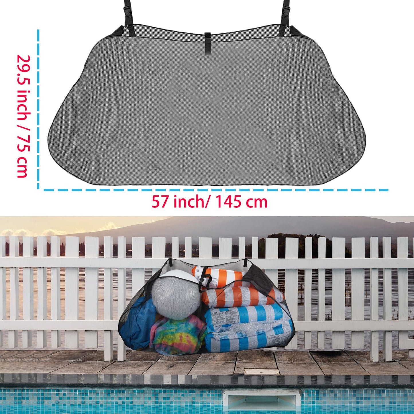 Pool Float Toy Storage Mesh Bag, Swimming Pool Float Storage Organizer Fence Net Holder For Pool Inflatable Balls Toys, Floats R