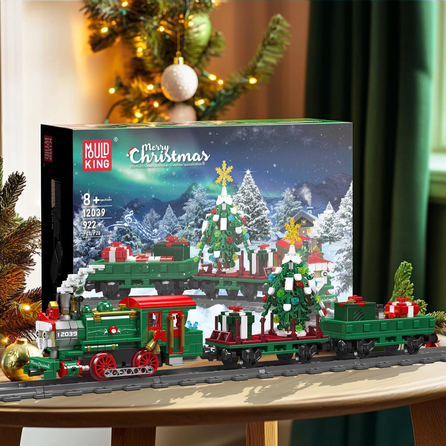 Mould King 12039 Christmas Train Building Block Kits, Electric Led Light,Train Track Vehicle Model Building Sets With Motors,Train Model Kits For Kids Age 8+/Adults-922 Pieces