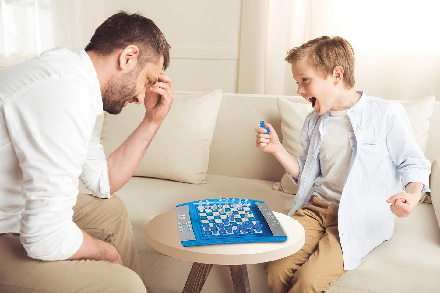 Lexibook Chesslight®, Electronic Chess Game With Touch-Sensitive Keyboard And Light And Sound Effects, 32 Pieces, 64 Levels Of Difficulty, Battery Or Plug, Blue/Grey, Lcg3000