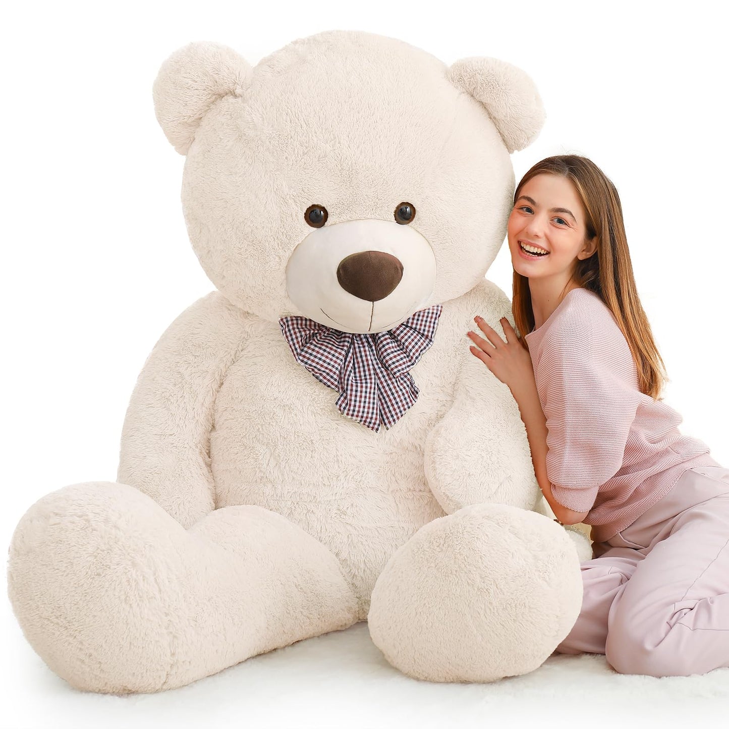 Maogolan Giant White Teddy Bear Stuffed Animal 6 Feet,Soft Cuddly Smiling Face Big Life Size Valentines Teddy Bear Plush Gift For Boyfriend Girlfriend,Brithday