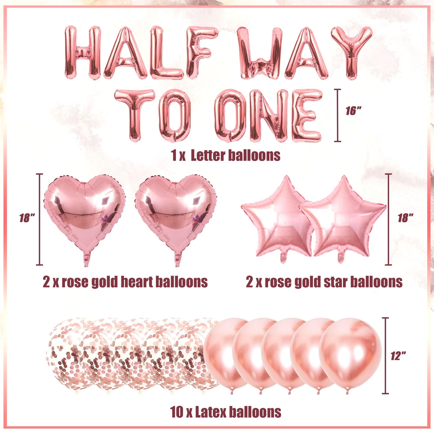 Jevenis Rose Gold Half Way To One Banner Half Way To One Balloons Decorations For Girl 1/2 Birthday Decorations