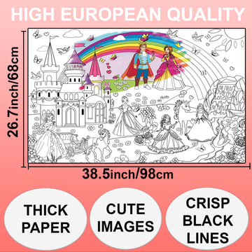 Alex Art, Giant Coloring Poster - Princess Huge Posters To Color - Large Coloring Poster For Wall - Coloring Posters For Kids - Giant Coloring Pages - Jumbo Coloring Poster, Big 38.5' X 26'