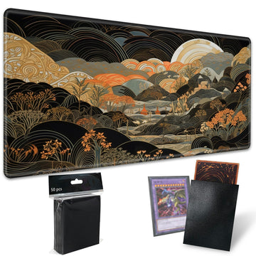 for MTG Playmat TCG Board Game Mat Plus 50 Pcs Card Sleeves, 24 x 14 Table Mats Game Mousepad with Soft Surface Non-Slip Base fo