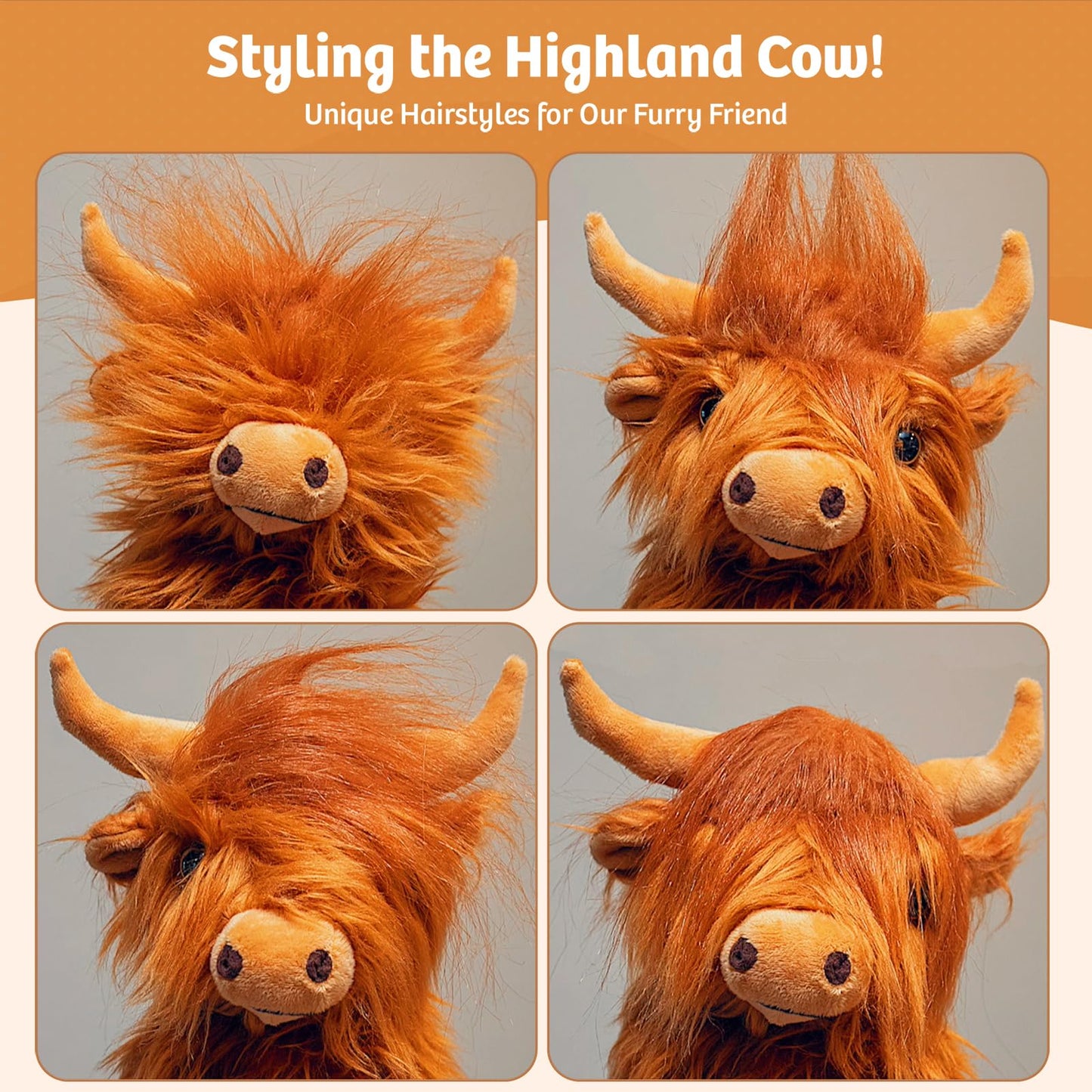 MARYSUN Highland Cow Stuffed Animal Toy - Brown Cotton Gift for Kids and Girls