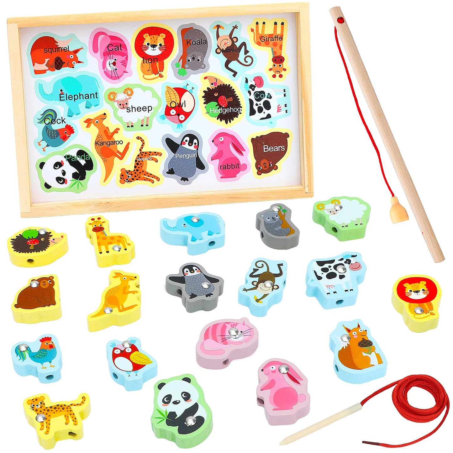 ONEST 18 Pieces Magnetic Fishing Game for Kids Wooden Magnet Fishing Game Wooden Magnetic Toys for Kindergarten Preschool Girl B