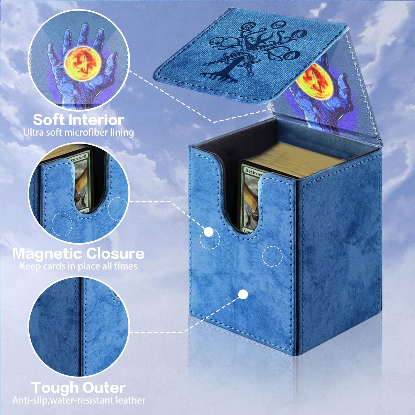 Promaxibinder Mtg Commander Deck Box, Fits 100 Single Sleeved Cards, Strong Magnet Magic Gathering Deck Box, Pu Leather Trading