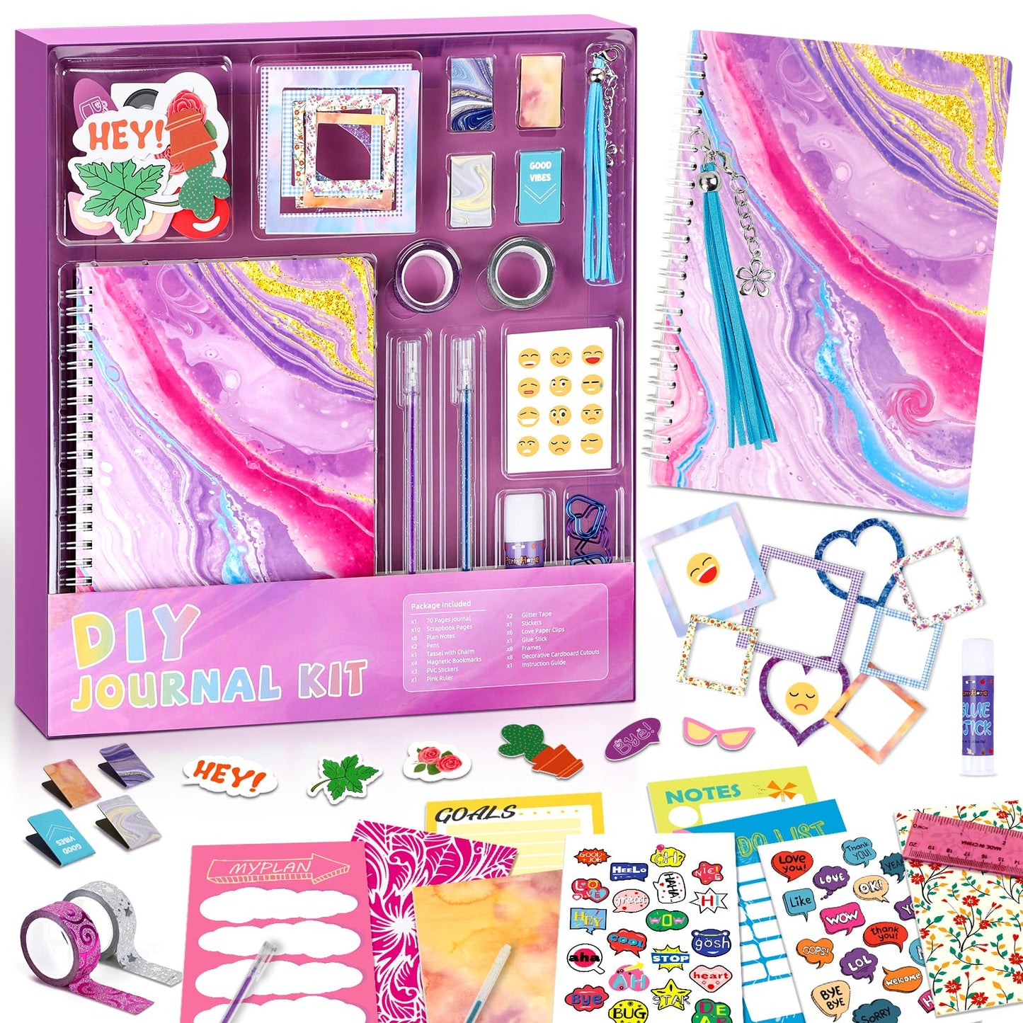 Perryhome Diy Journal Kit For Girls Ages 8-14, Diy Girls Journal Set For Teenage Girls Scrapbook & Diary Kits, Journaling Art Crafts Kit Teen 8 9 10 11 12 13 14 Year Old Girl Birthday Gifts - Purple