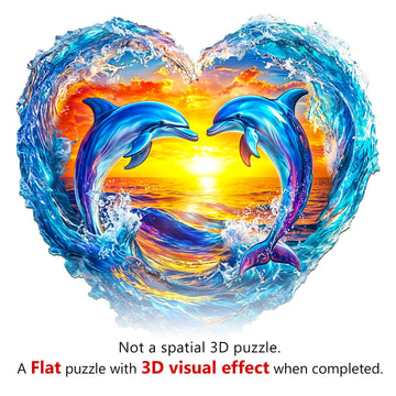 Wooden Puzzles for mature-themeds Unique Animal Shaped Heartfelt Dolphins mature-themed Puzzle 3D Vision Wooden Jigsaw Puzzles mature-themed Challenging Creative Gifts Family Games 8.5 * 8.3in 90pcs