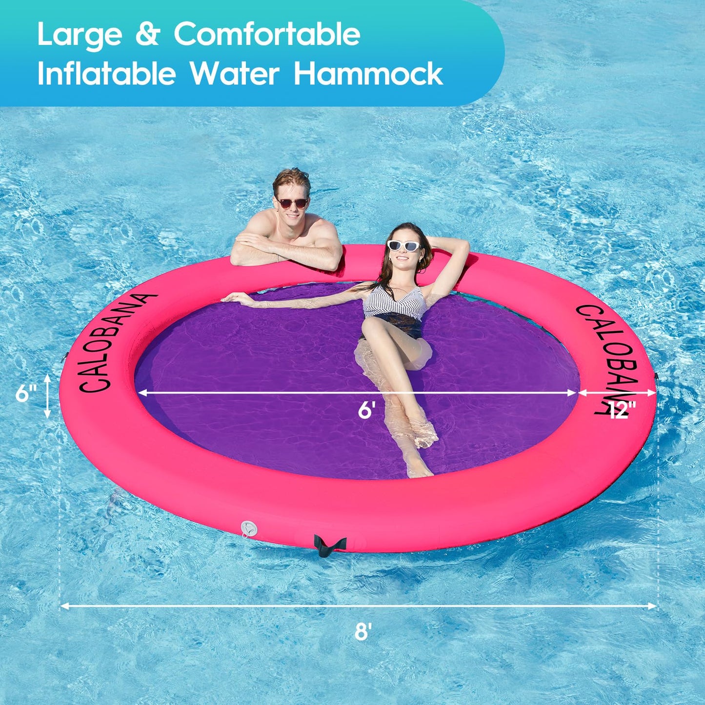 CALOBANA 8ft Floating Dock, Round Inflatable Water Hammock Heavy Duty Floating Ring Island Platform for Adults Party Tanning Poo