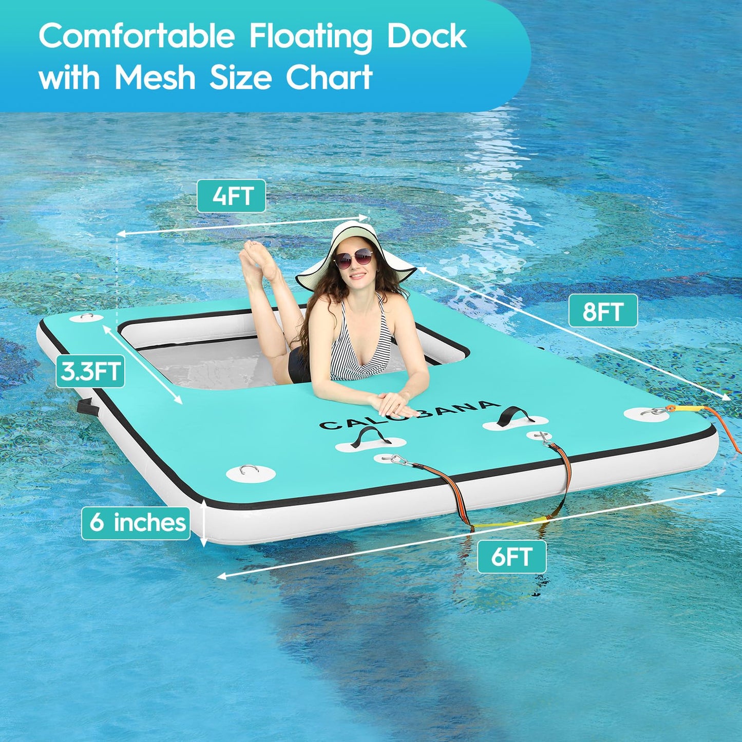 CALOBANA Inflatable Floating Dock, Lake Floats for Adults Floating Raft Air Water Platform with Detachable Ladder for Lake Boats