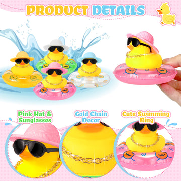 Sotiff Mini Rubber Ducks Bulk For Kids Children Cute Yellow Duck Toy For Dashboard Of Car Bathtub Ornaments With Sunglasses Swim