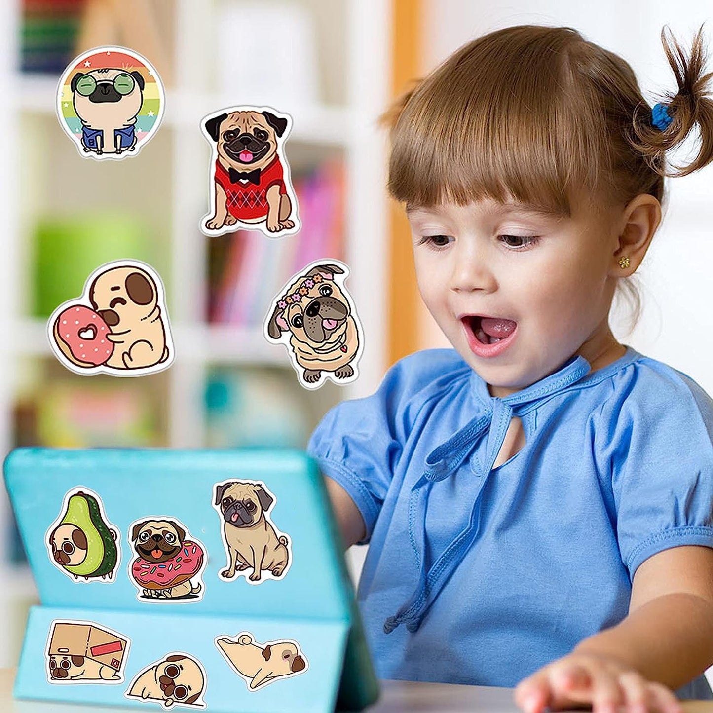 100 Pack Cute Pug Dog Stickers For Water Bottle Car Laptop, Waterproof Aesthetic Trendy Sticker, Great Gift For Pug Lover Kids T