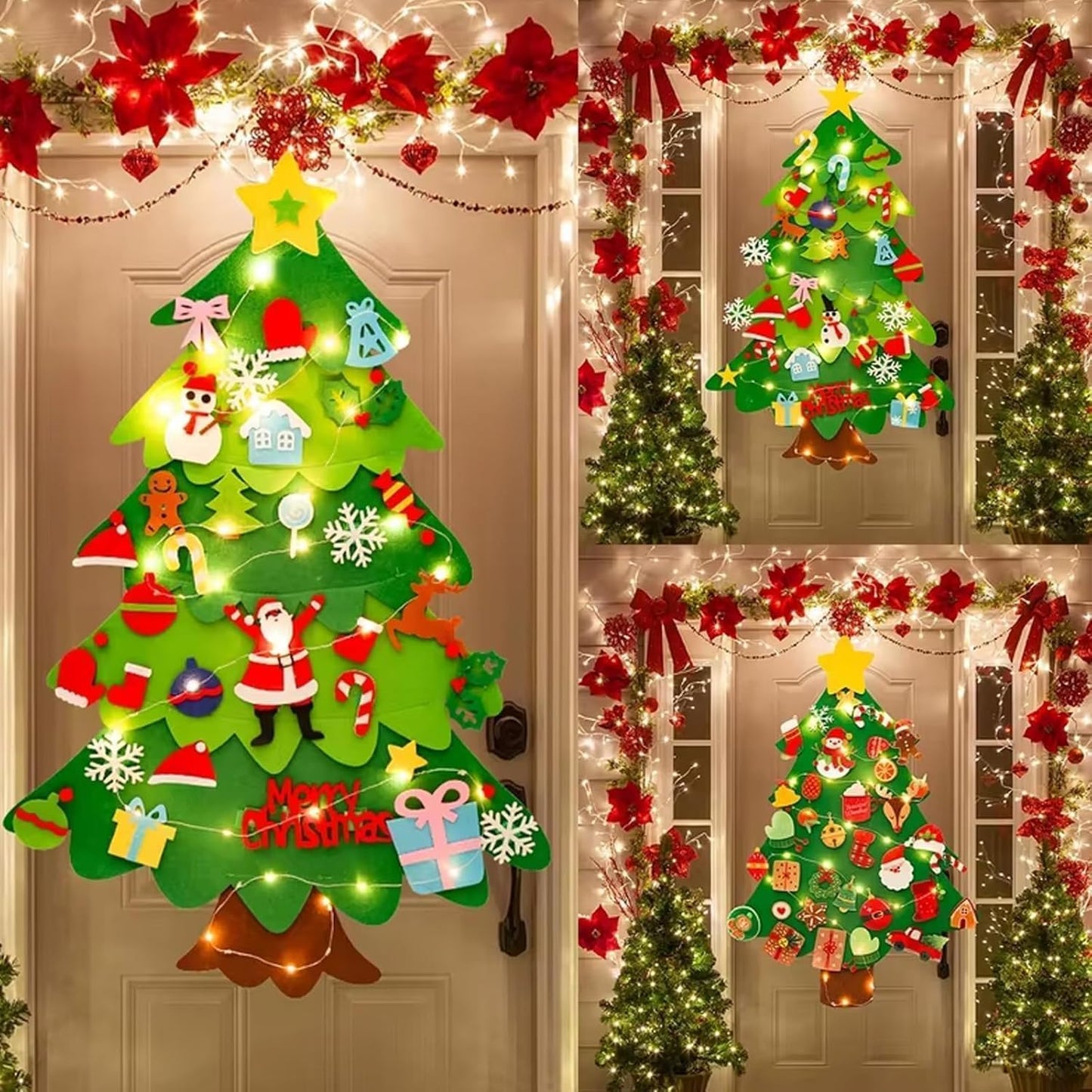 Montessori Felt Christmas Tree for Toddlers, Interactive DIY Felt Christmas Tree Set with 3 Meters Led String Light