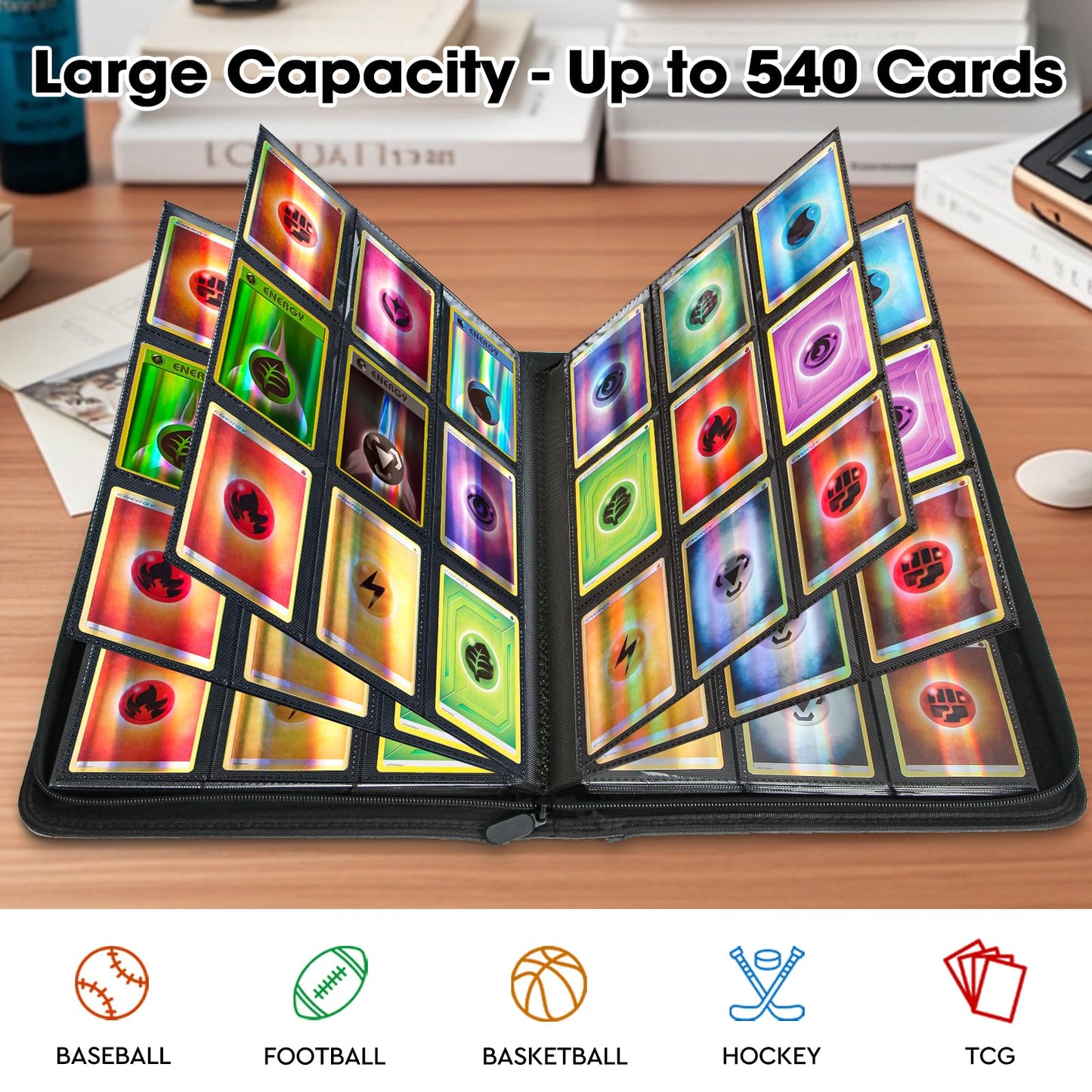 Old Canal Trading Card Binder 9 Pocket Card Album Folder Hold Up to 540 Cards enhanced and Durable Zipper Binder Cards Holder Album for MTG TCG Baseball Cards Football Cards Game Cards (Gray)