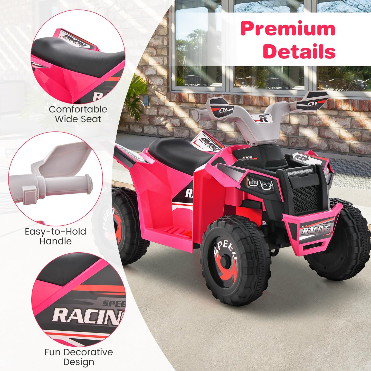 Honey Joy Ride On Atv, 6V Battery Powered Toddler Ride On Toy, Electric Vehicle For Kids, Forward/Backward, Foot Pedal, 4 Wheele